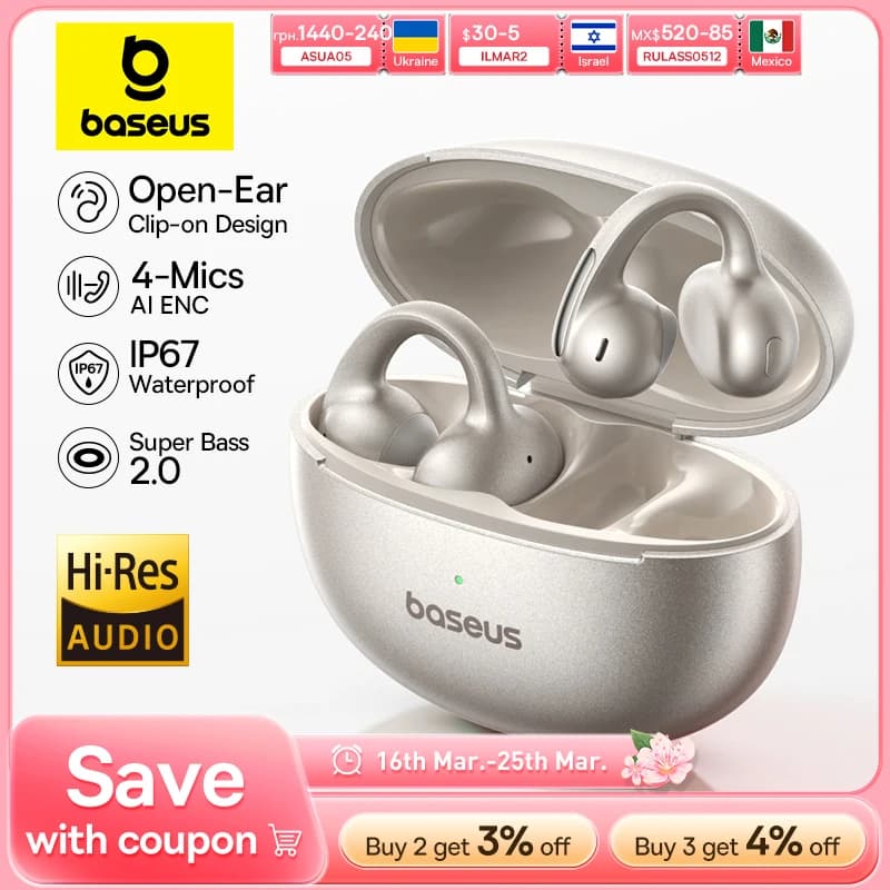 אוזניות אלחוטיות Baseus MC1 Pro עם קליפ — קנו מ-AliExpress לישראל