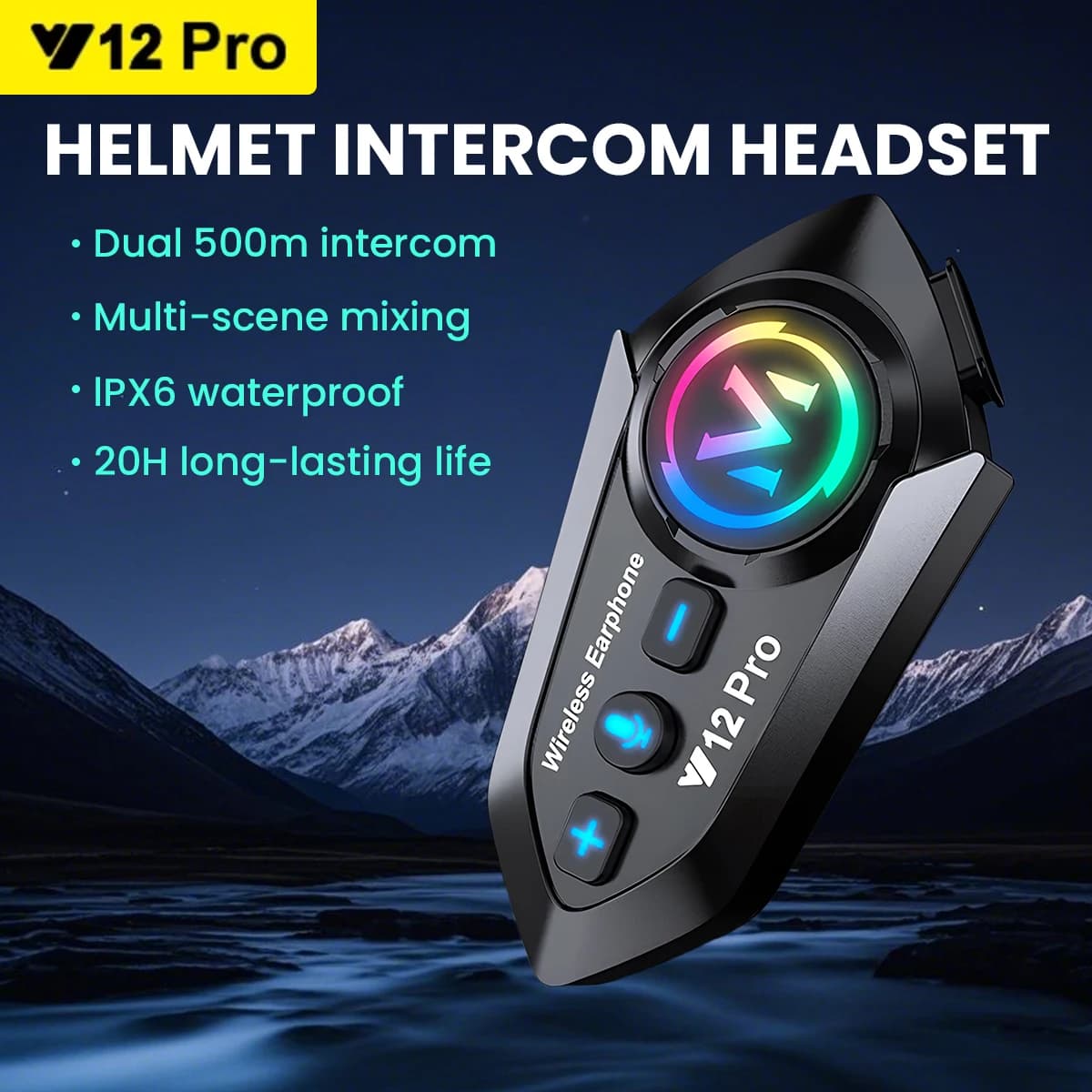 אוזניות קסדת אופנוע Y12 Pro עם מיקרופון כפול — מ-AliExpress