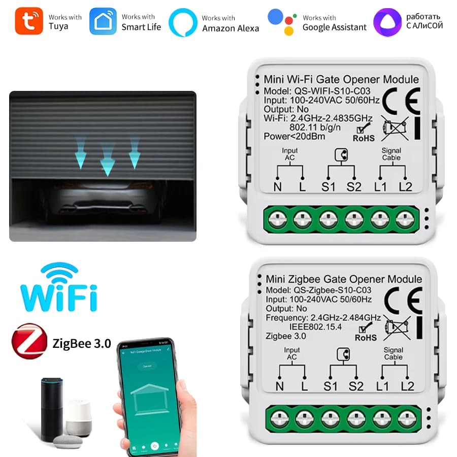 בקר חכם לדלת גראז' עם WiFi ו-Zigbee — מ-AliExpress