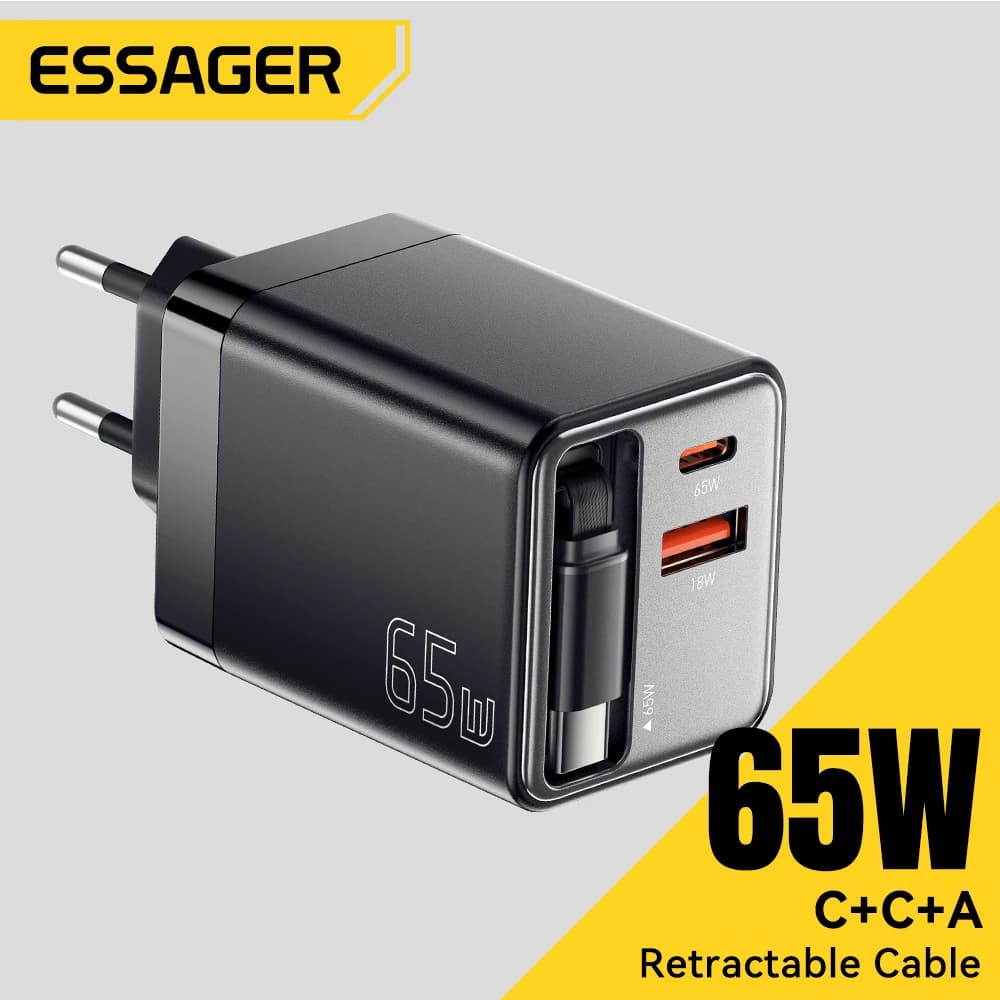 מטען Essager GaN 65W עם כבל נשלף — קנו מ-AliExpress לישראל