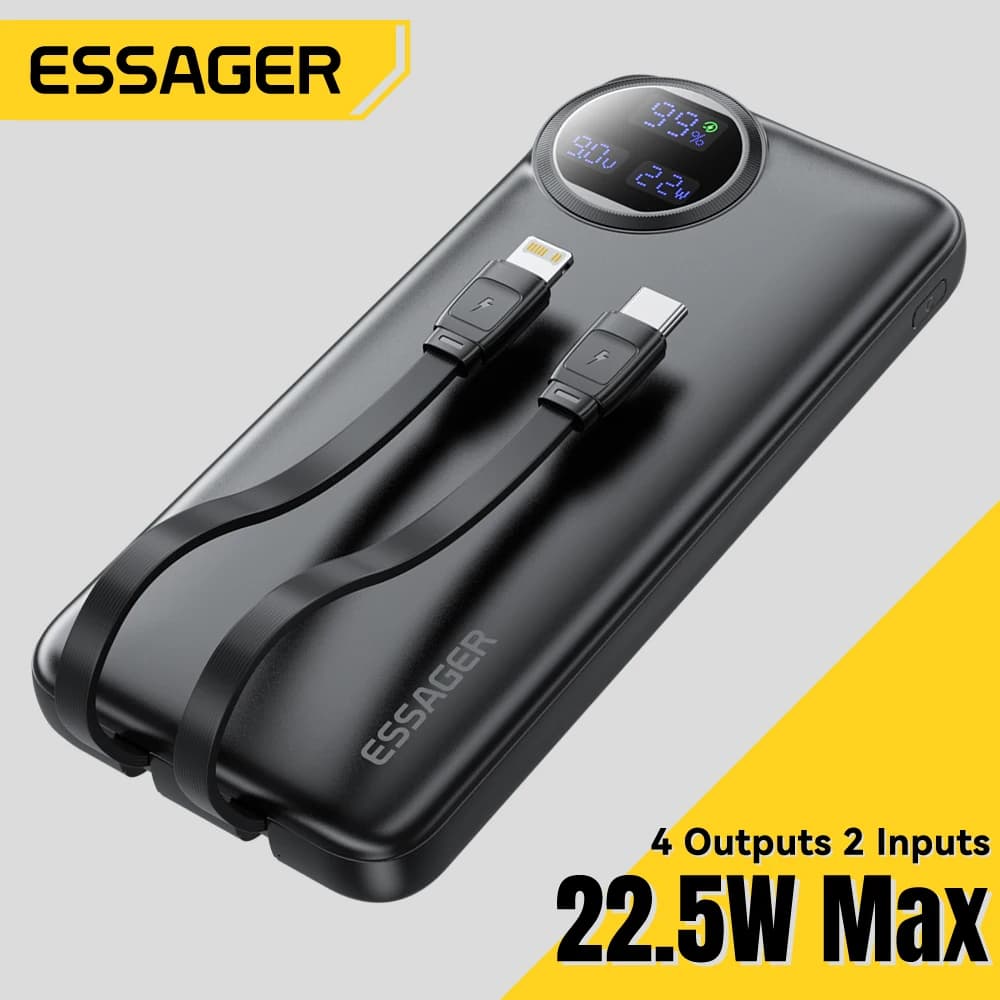 בנק כוח Essager 22.5W 20000mAh עם כבלים מובנים — מ-AliExpress
