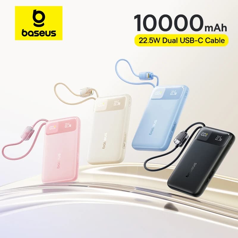 בנק כוח 10000mAh עם כבל USB-C מובנה — מ-AliExpress